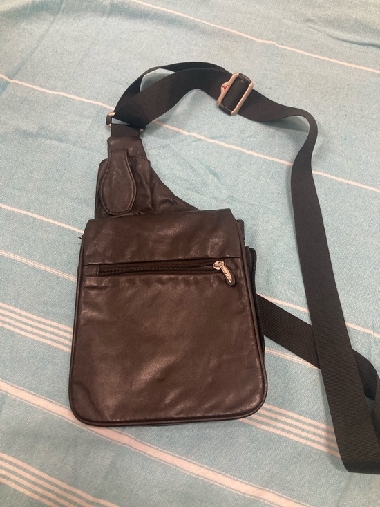 Other - Classic Black Leather Crossbody Sling Bag for Men